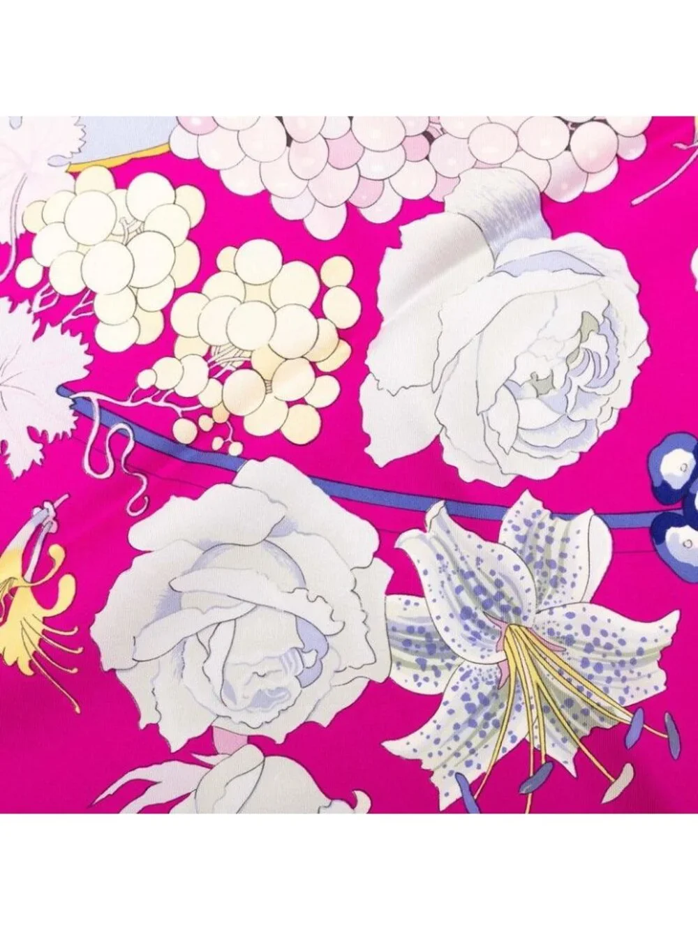 Hermes Carre 90 Fleurs Raisins Grape Flower Scarf Pink Multicolor Silk